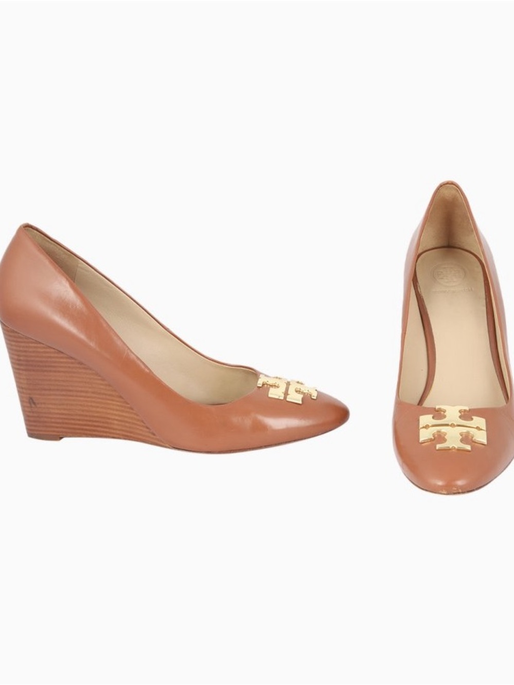 Tory Burch Raleigh Brown Leather Wedge Pumps – Size 9